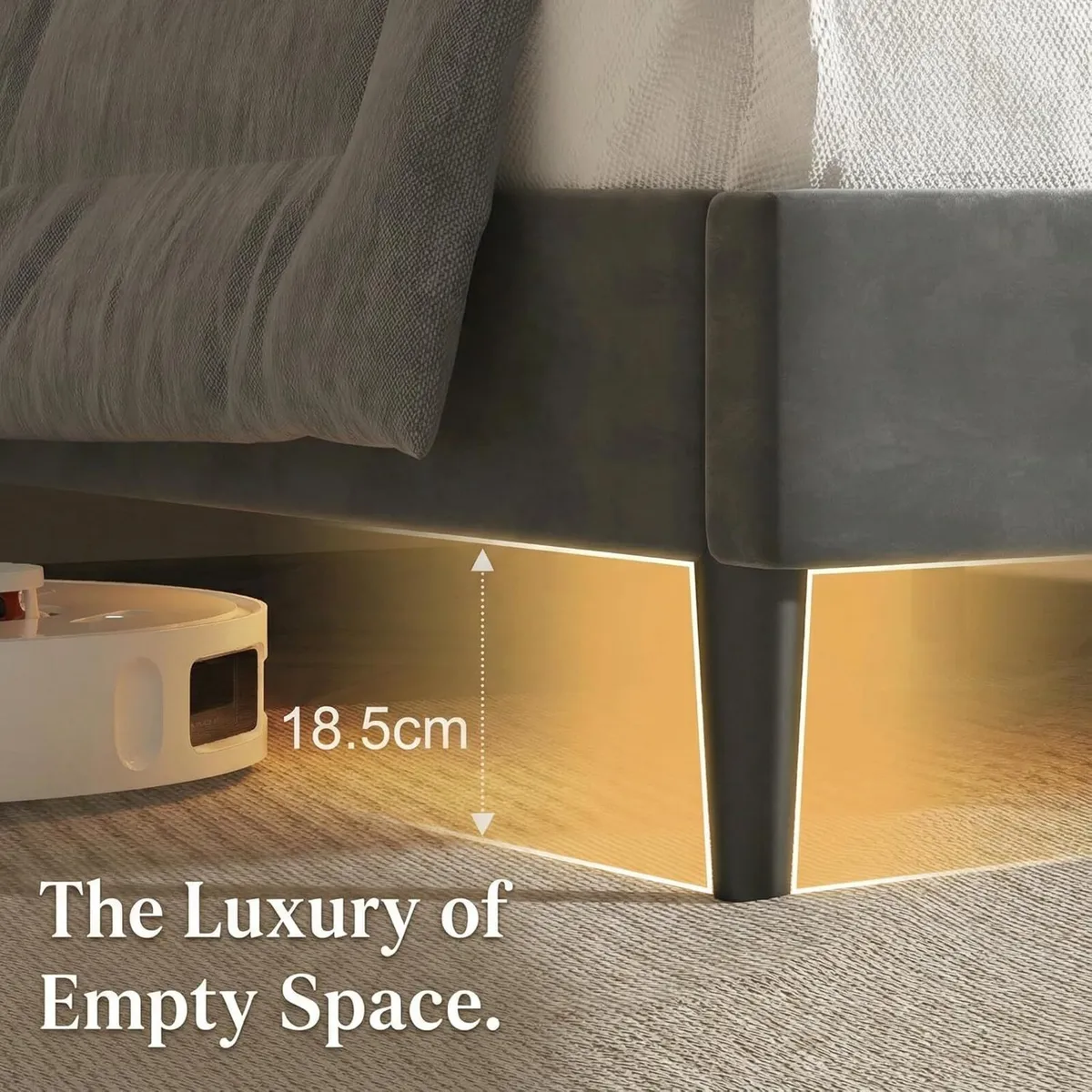 Bed Frame with Velvet Upholstered Headboard - Image 3