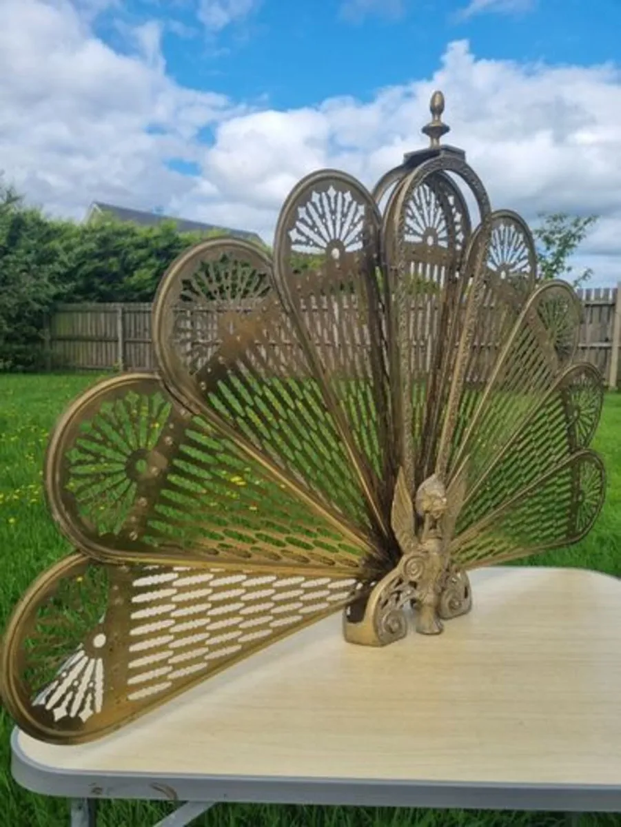 Vintage brass peacock fireplace screen - Image 4