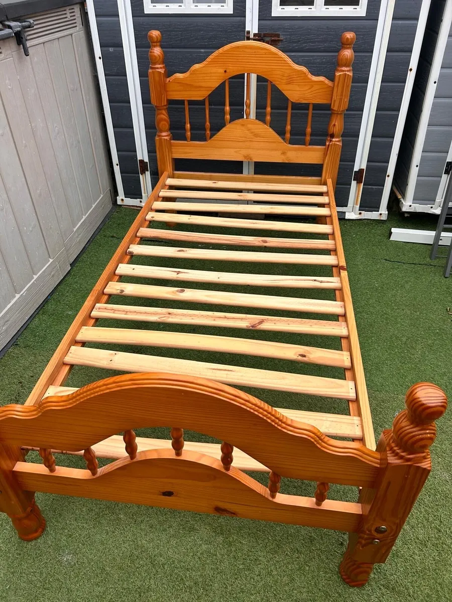 2 x Matching Solid Single Wooden Bed Frames - Image 1
