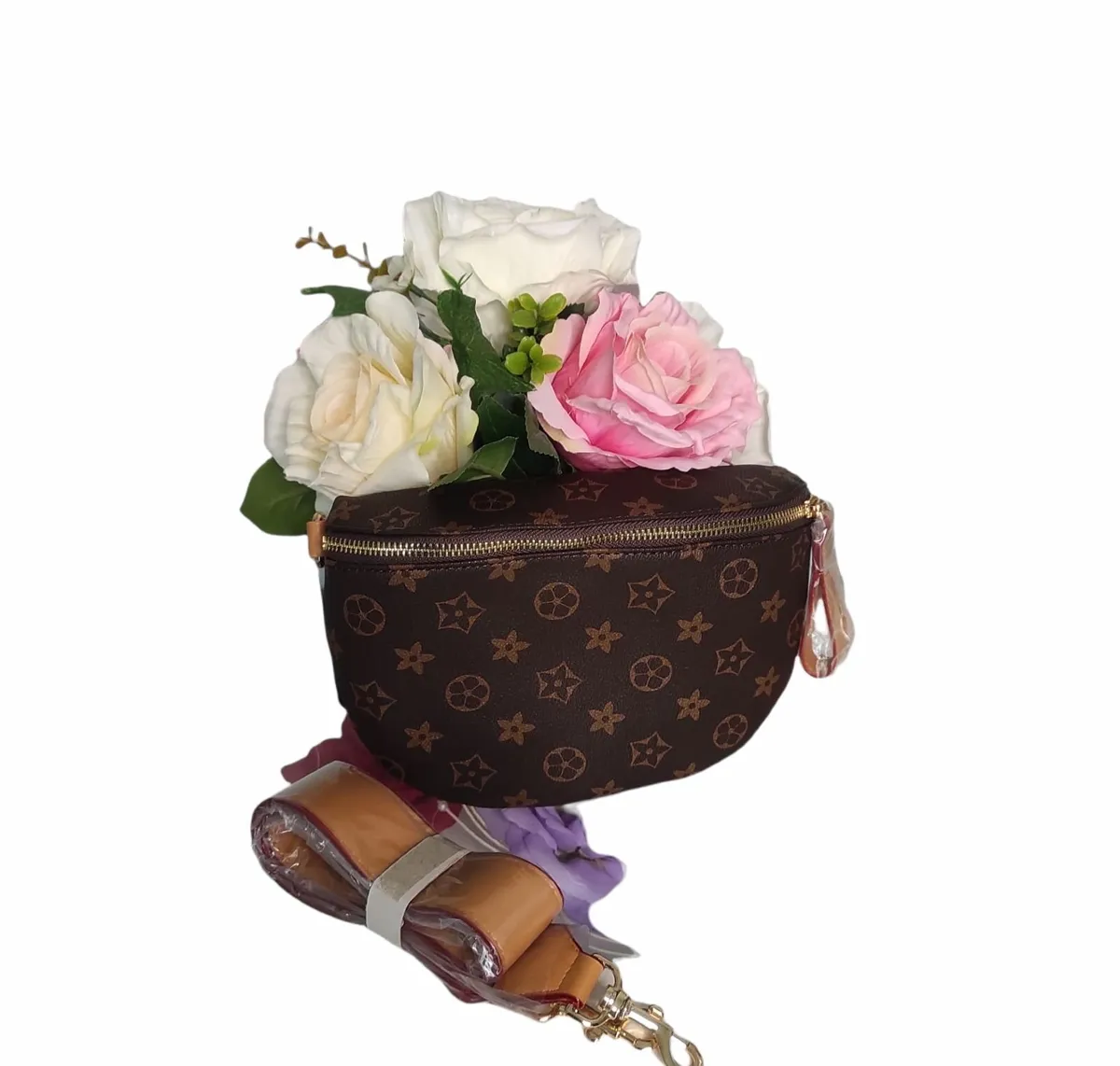 Brown patterned kidney bag - Image 4