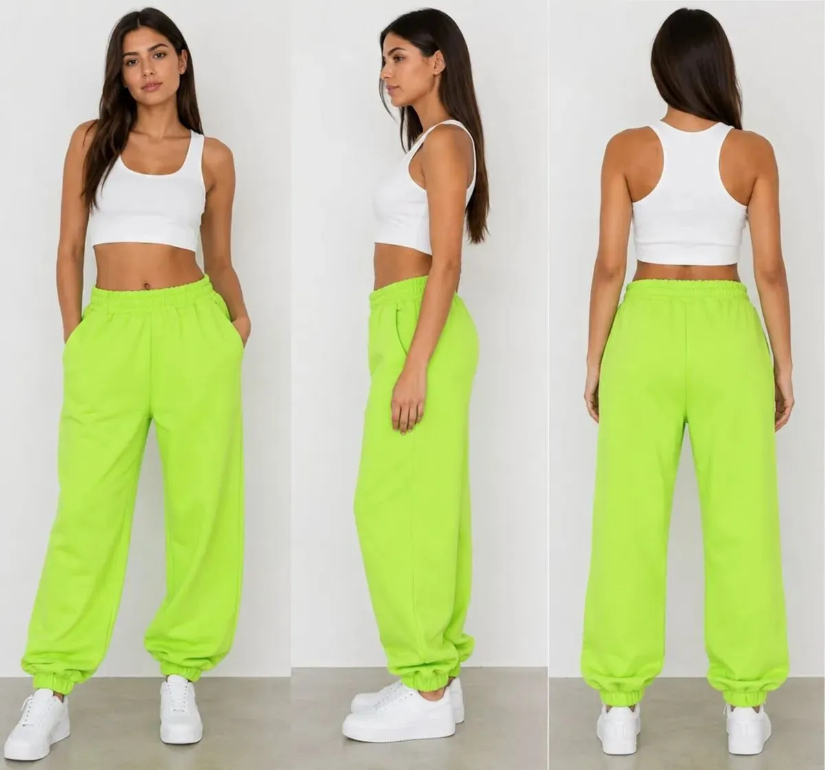 Neon Lime Jogger Pants – Elastic Waist - Image 2