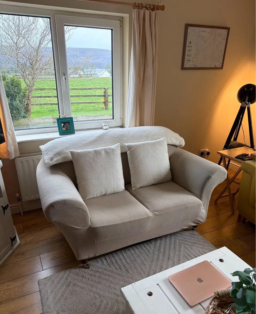 TWO Matching 2-Seater Couches + Free Cream Covers - Image 1