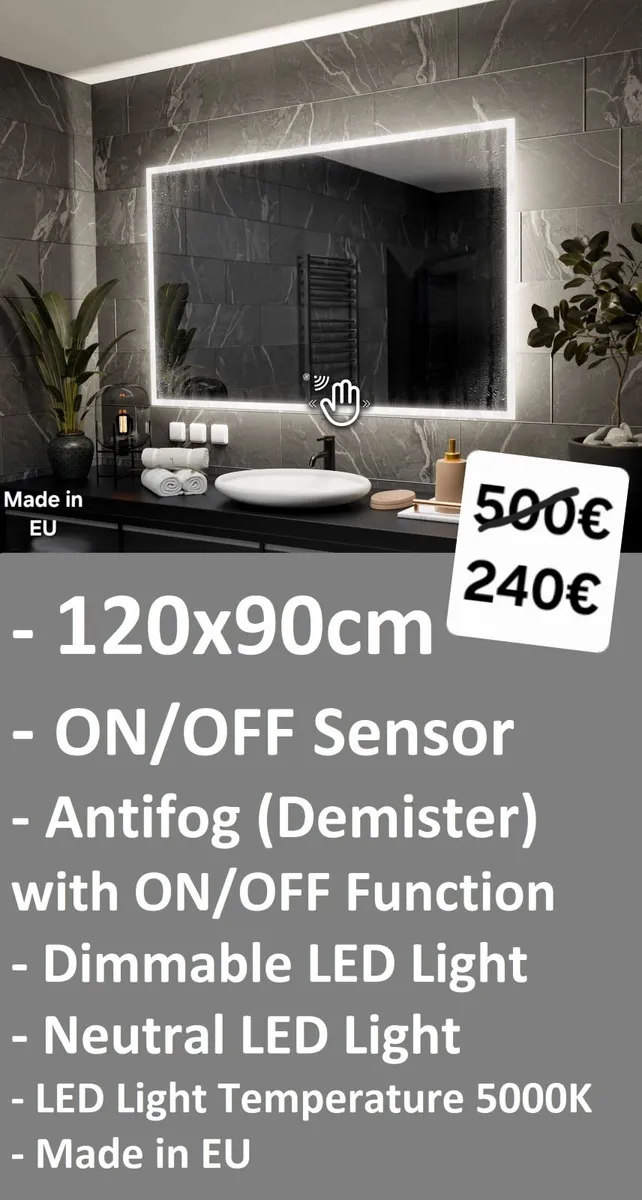LED Bathroom Mirror 120x90cm Sensor Antifog