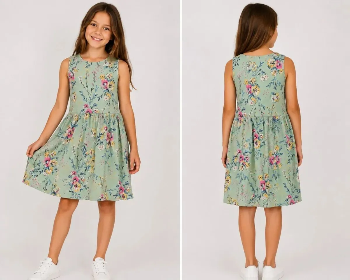 Girls Floral Summer Dress Mint Green | Age 8–10 - Image 1