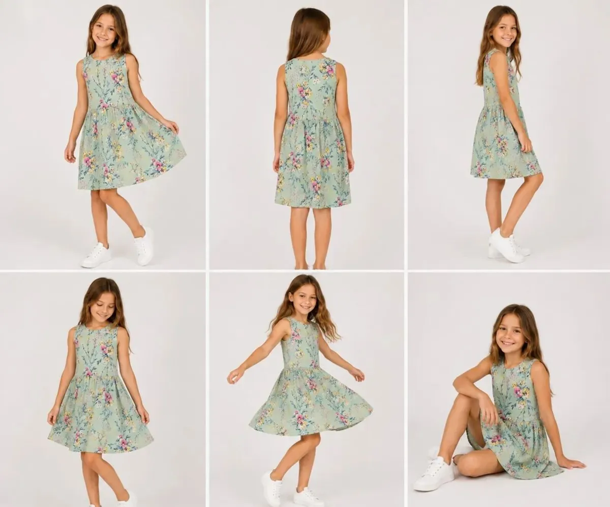 Girls Floral Summer Dress Mint Green | Age 8–10 - Image 2