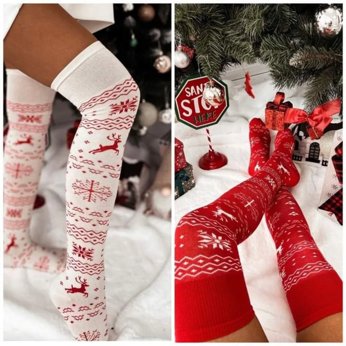 CHRISTMAS white Knee Highs socks - Image 1