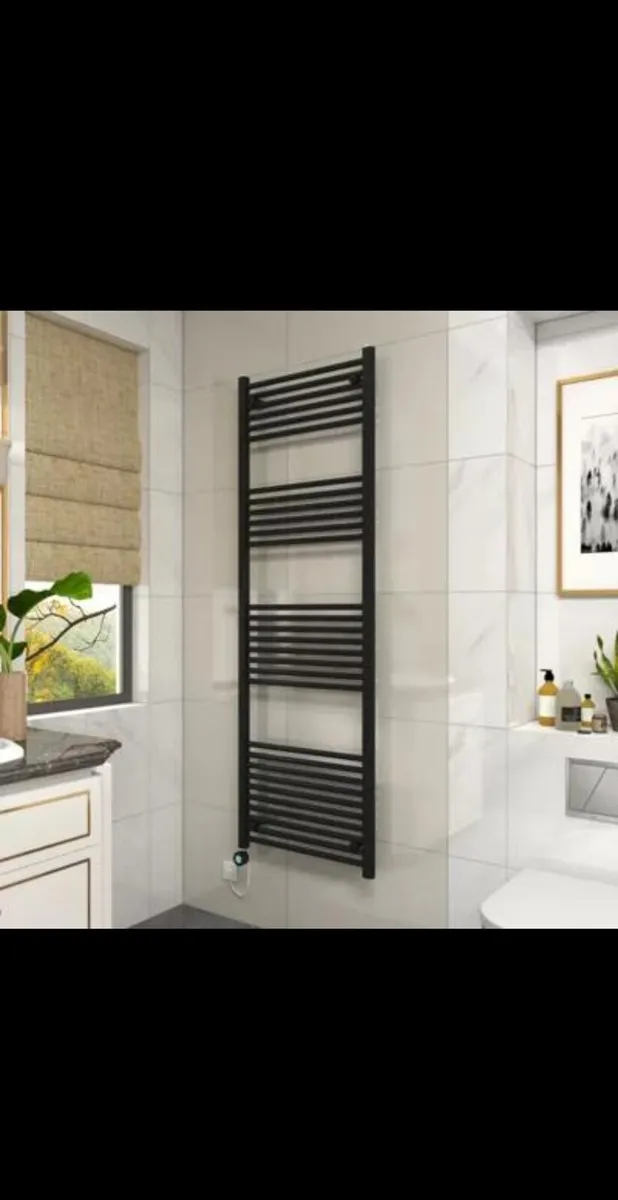 MyLife Vine Black Heated Towel Rail 1800 x 600 – N - Image 1