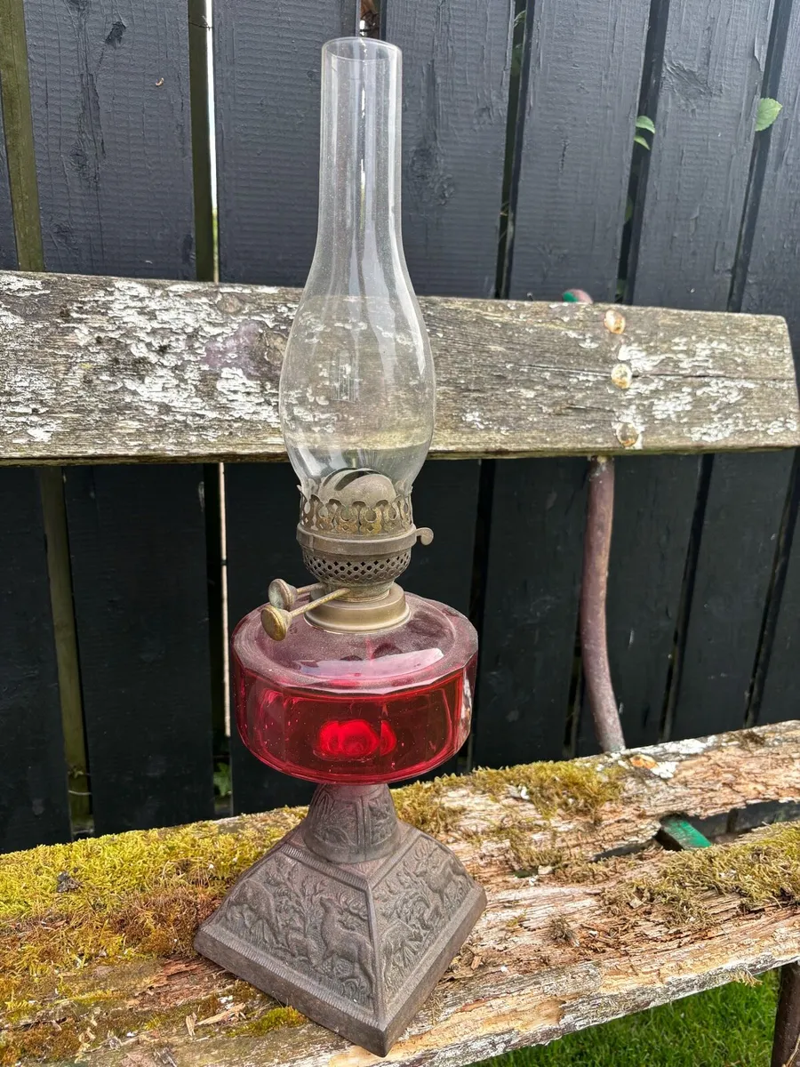Victorian ruby glass oil lamp - Image 1