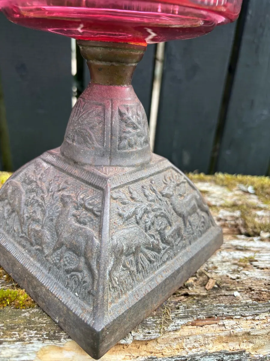 Victorian ruby glass oil lamp - Image 3