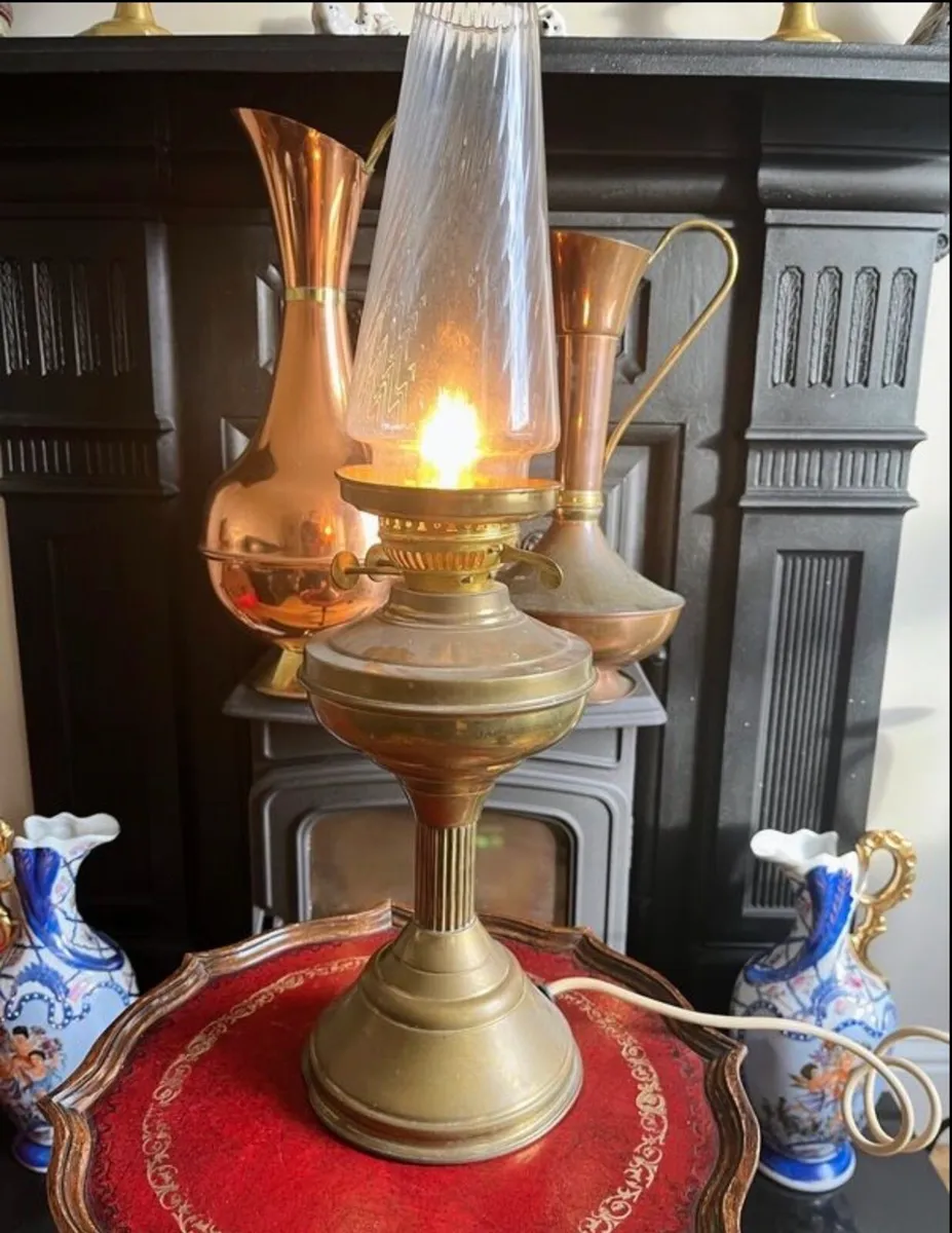 Brass oil lamp - converted to electric