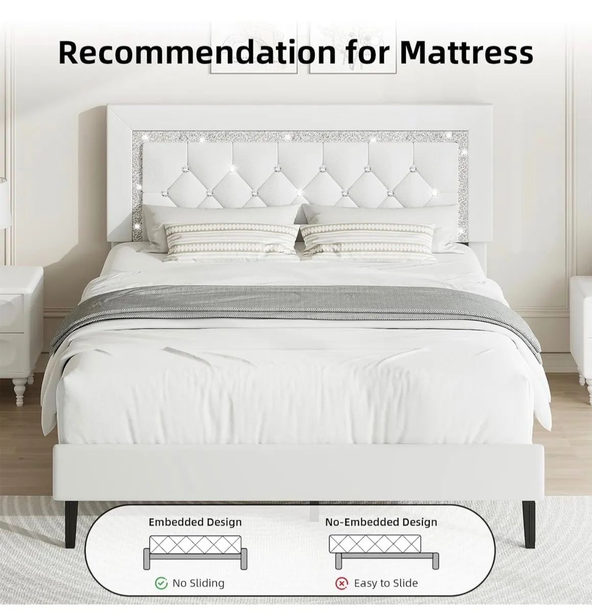 Double Bed Frame, Upholstered Platform Bed with Di - Image 4