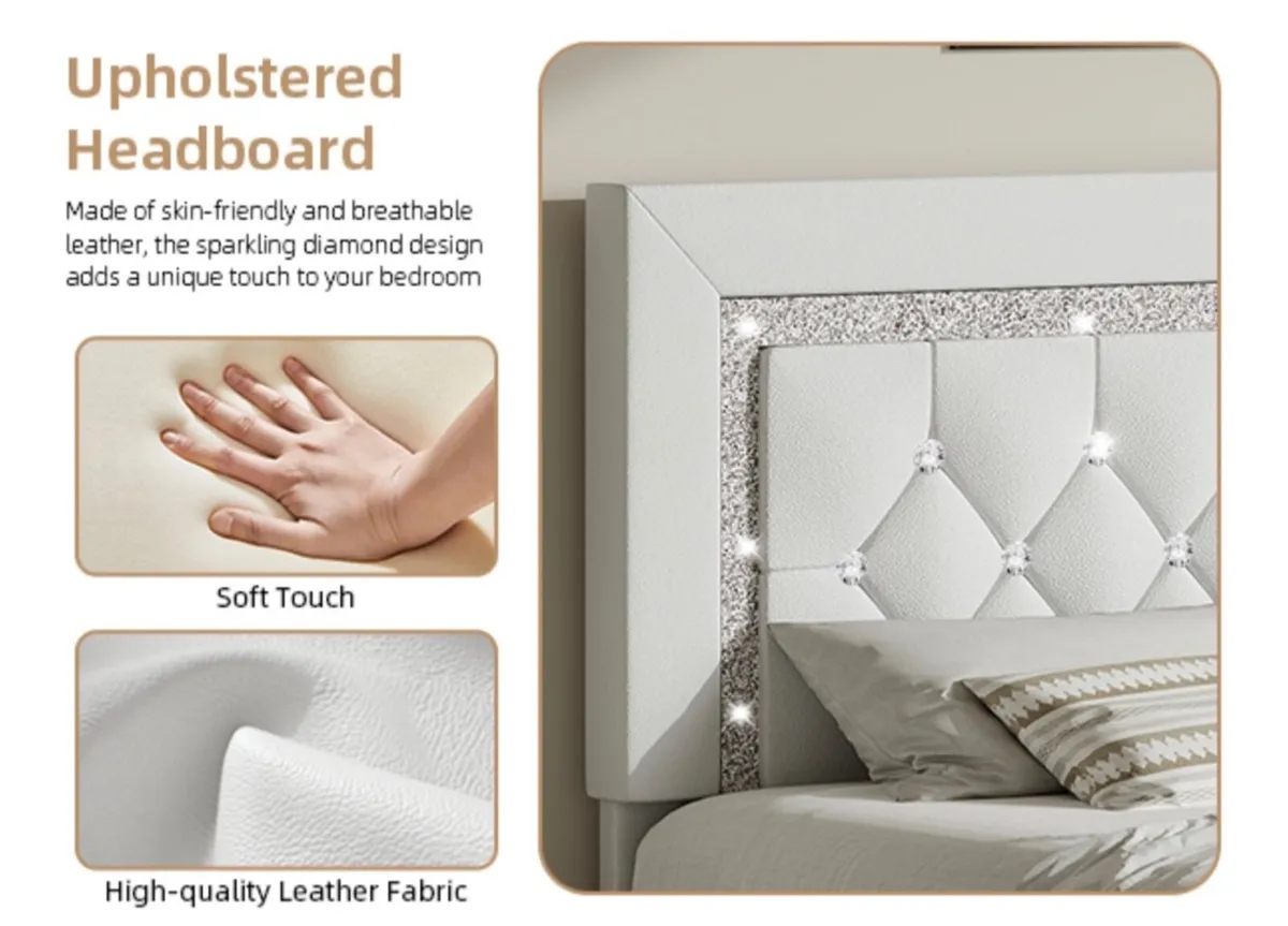 Double Bed Frame, Upholstered Platform Bed with Di - Image 2