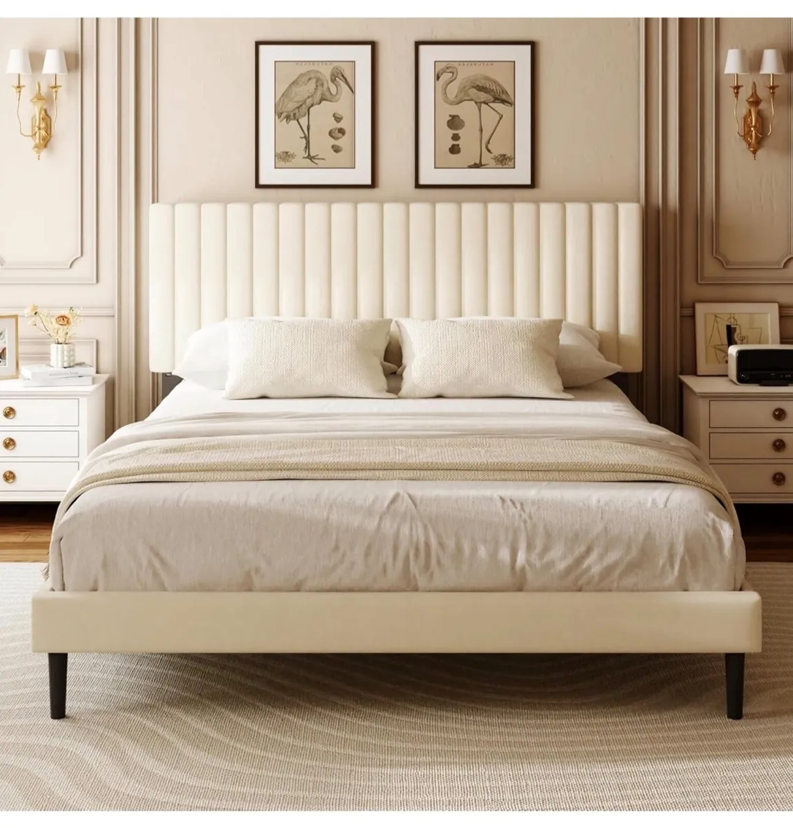 Double Bed Frame with Velvet Upholstered Headboard - Image 4