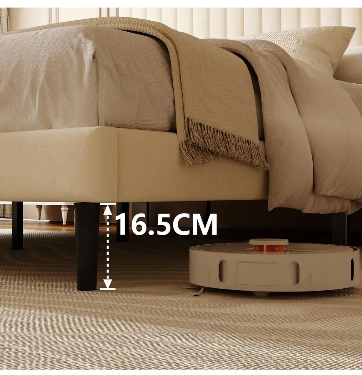 Double Bed Frame with Velvet Upholstered Headboard - Image 2