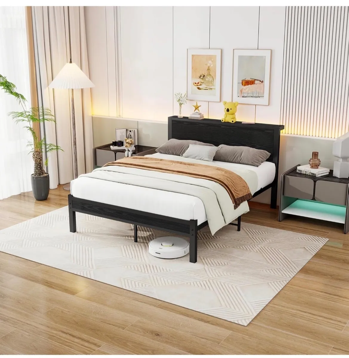 Double Bed Frame Metal Platform Bed Frame with Woo - Image 2