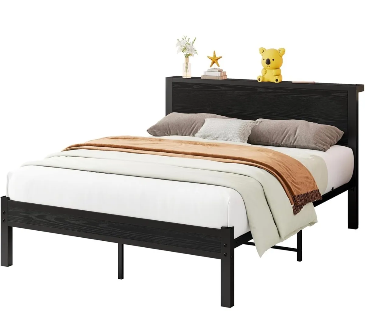 Double Bed Frame Metal Platform Bed Frame with Woo - Image 3