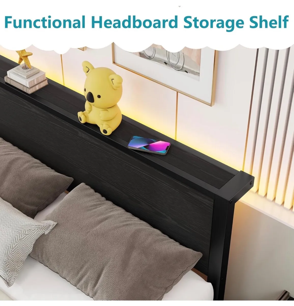Double Bed Frame Metal Platform Bed Frame with Woo - Image 4