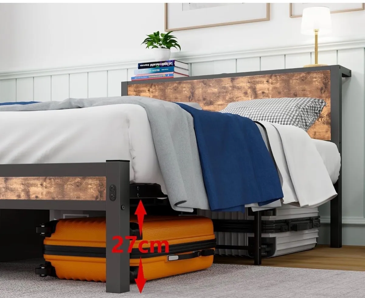Double Bed Frame with Storage Headboard,Brown 4ft6 - Image 3