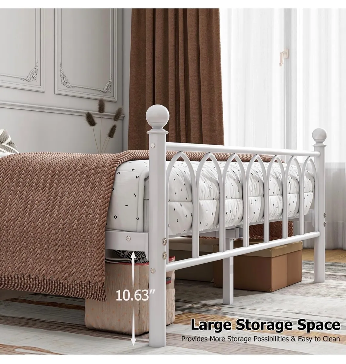 Double Metal Bed Frame, White, 135 x 190 cm Headbo - Image 2