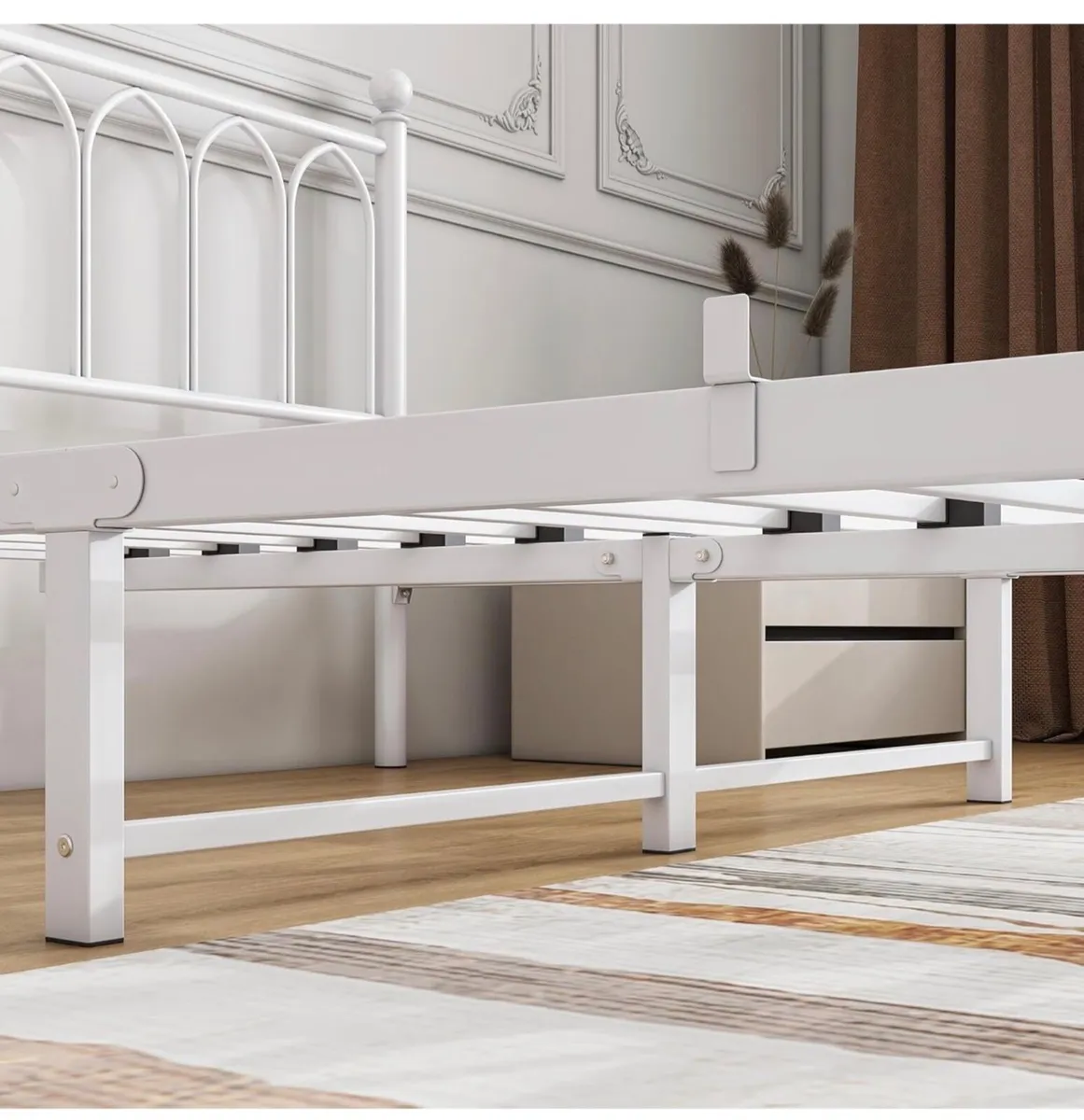 Double Metal Bed Frame, White, 135 x 190 cm Headbo - Image 3