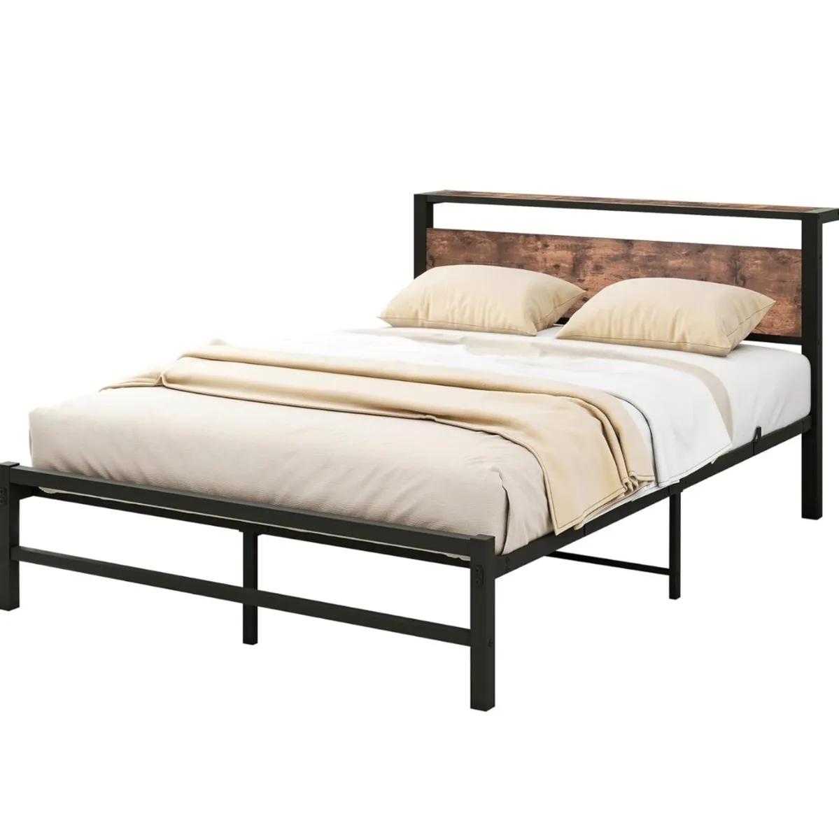 Double Bed Frame,Metal Platform Bed 135x190 cm,Bro - Image 2