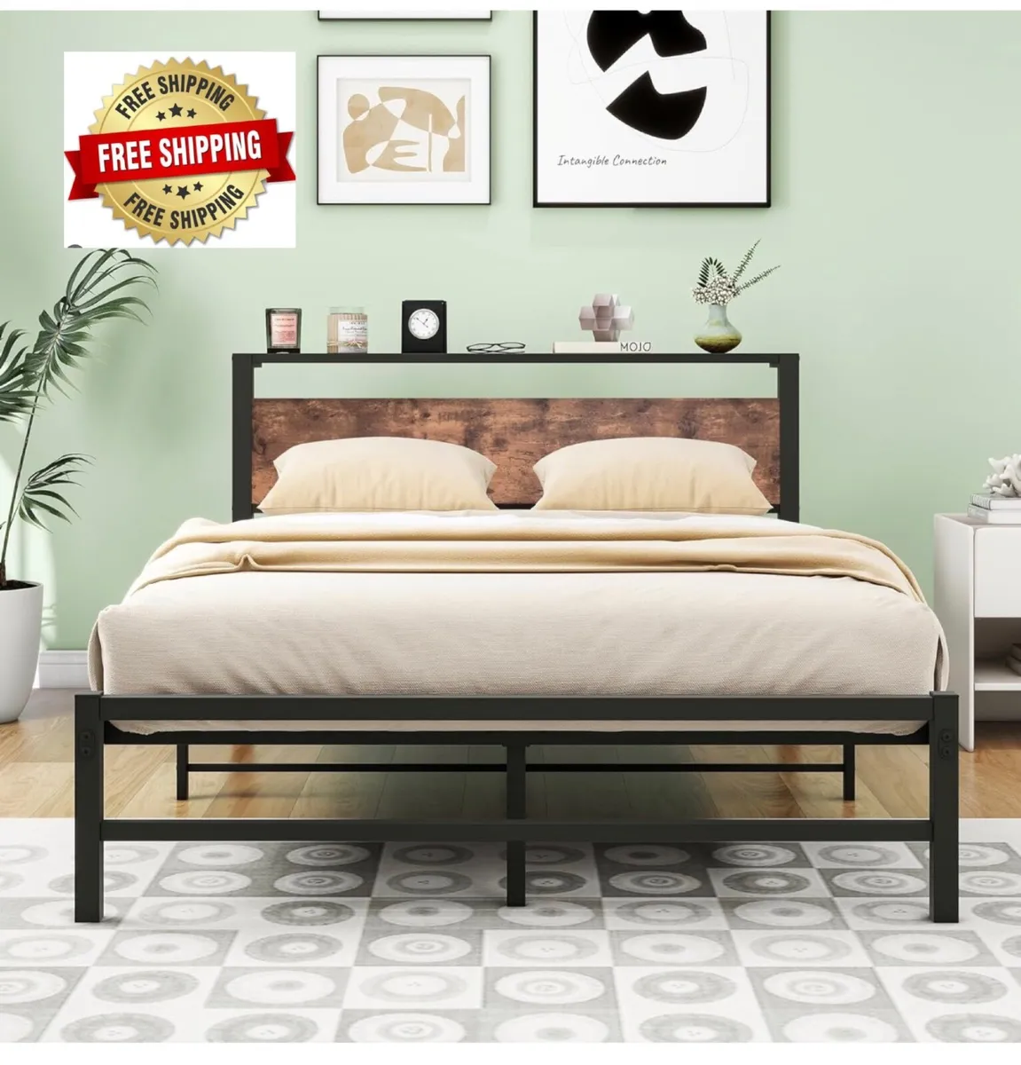 Double Bed Frame,Metal Platform Bed 135x190 cm,Bro - Image 1