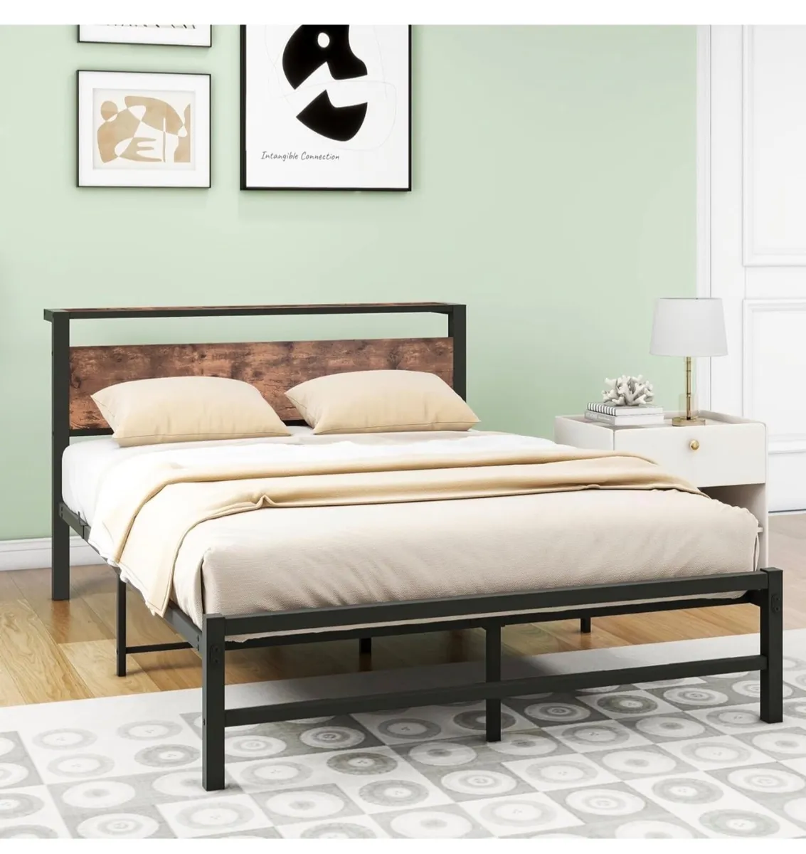 Double Bed Frame,Metal Platform Bed 135x190 cm,Bro - Image 3
