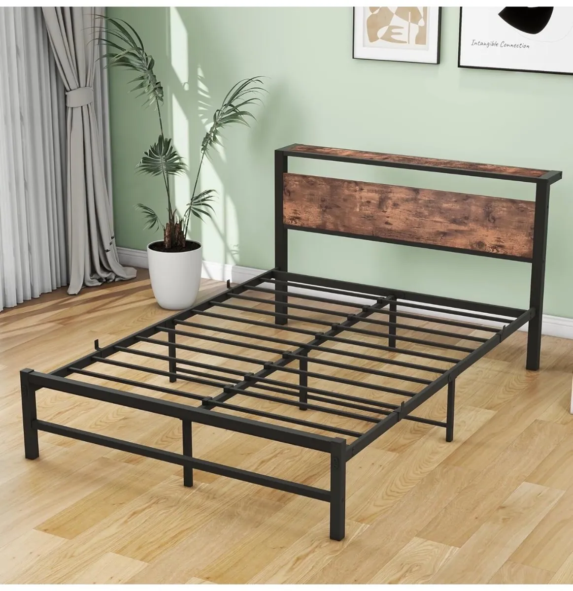 Double Bed Frame,Metal Platform Bed 135x190 cm,Bro - Image 4