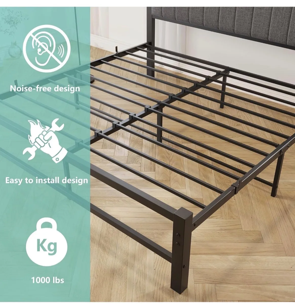 Double Bed Frame with Storage Headboard, 4ft6 Meta - Image 2