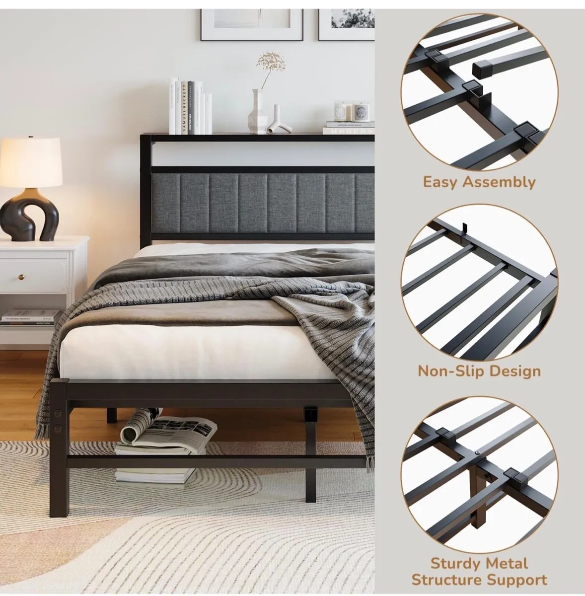 Double Bed Frame with Storage Headboard, 4ft6 Meta - Image 4