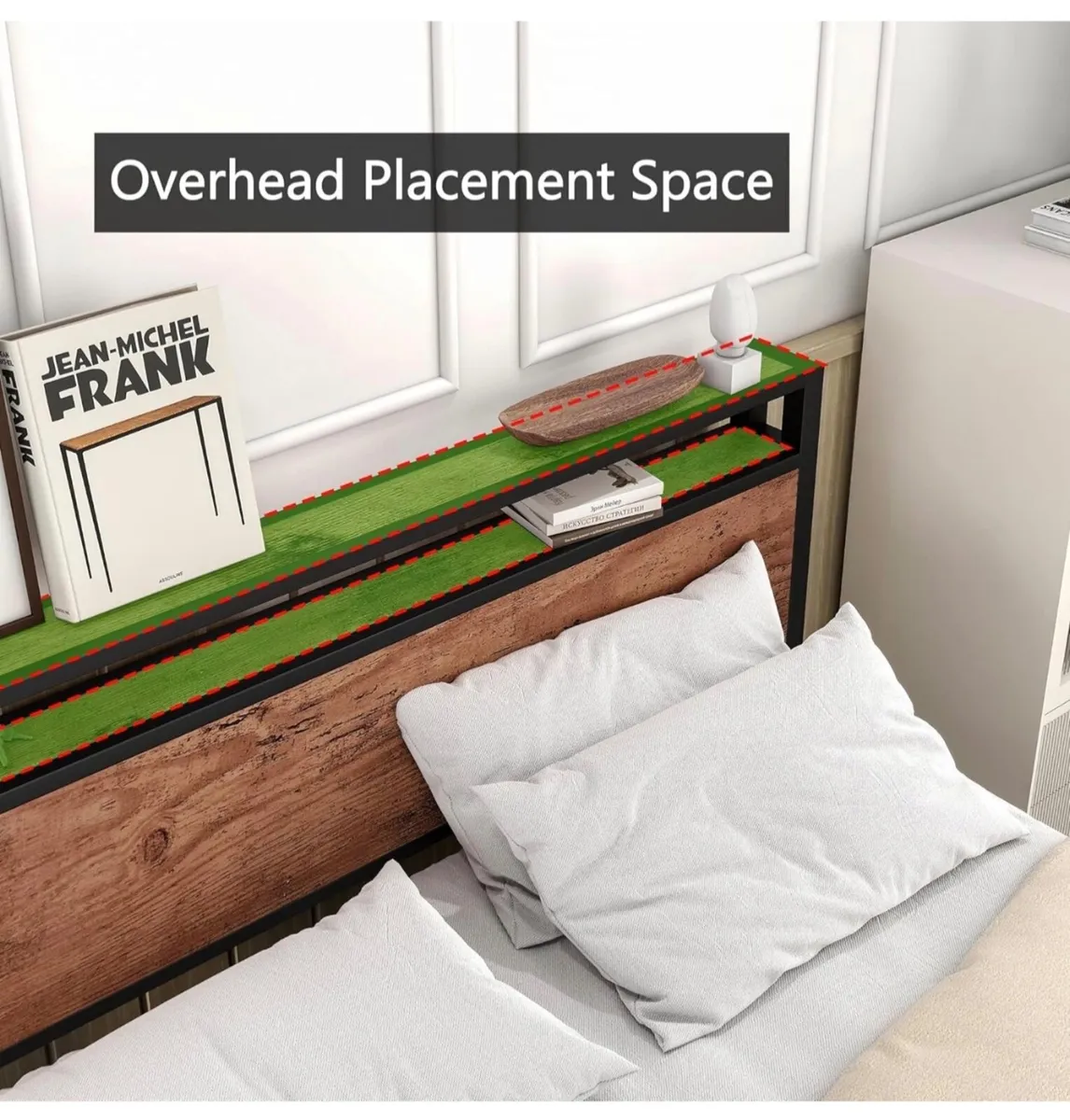 Double Bed Frame with Storage Headboard,Wooden Bed - Image 3