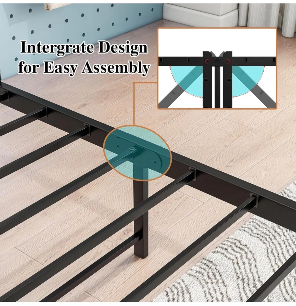 Double Bed Frame with Storage Headboard,Wooden Bed - Image 4