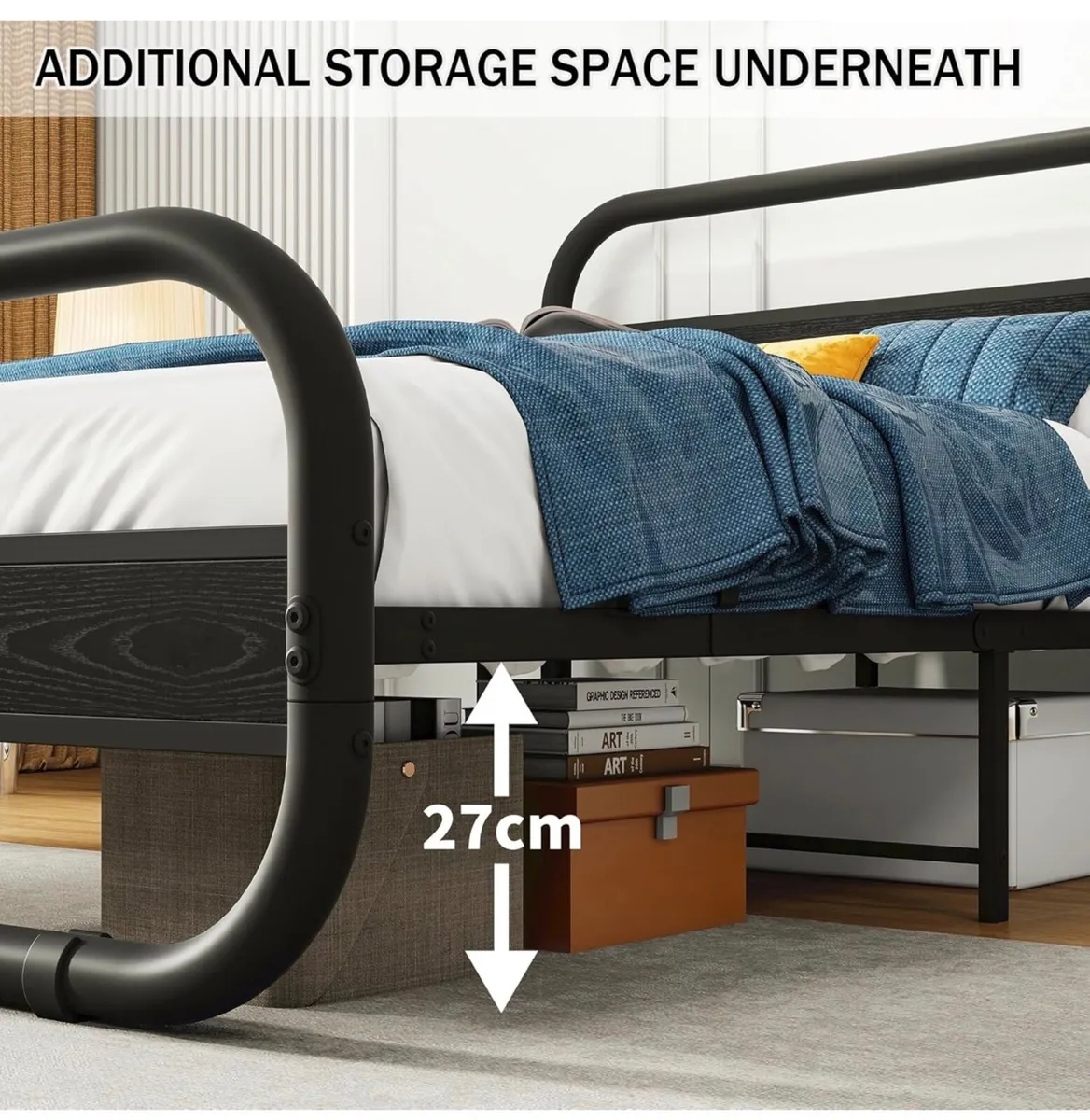 4ft6 Double Bed Frame with Headboard,Bed Base,Blac - Image 2