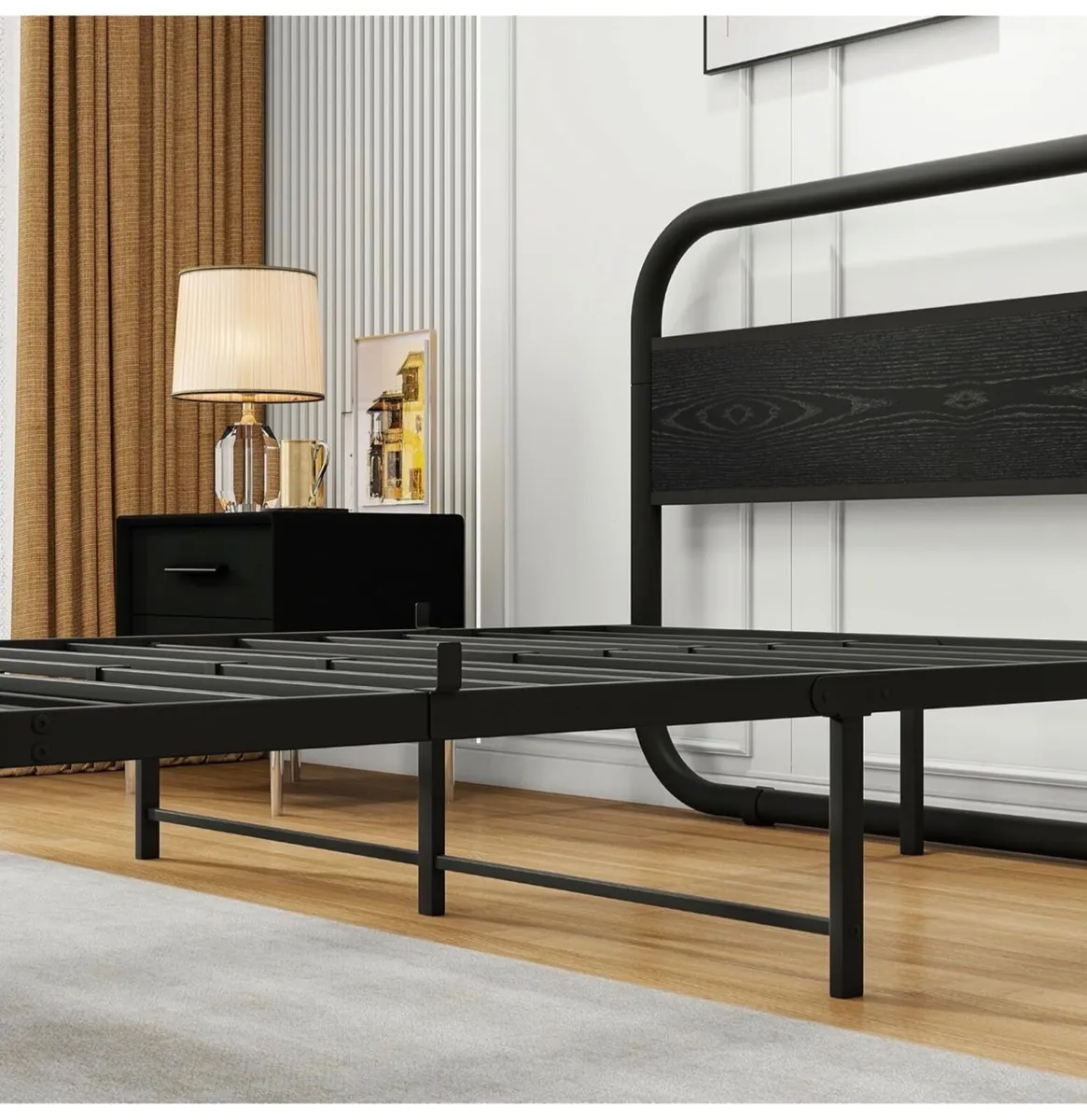 4ft6 Double Bed Frame with Headboard,Bed Base,Blac - Image 3
