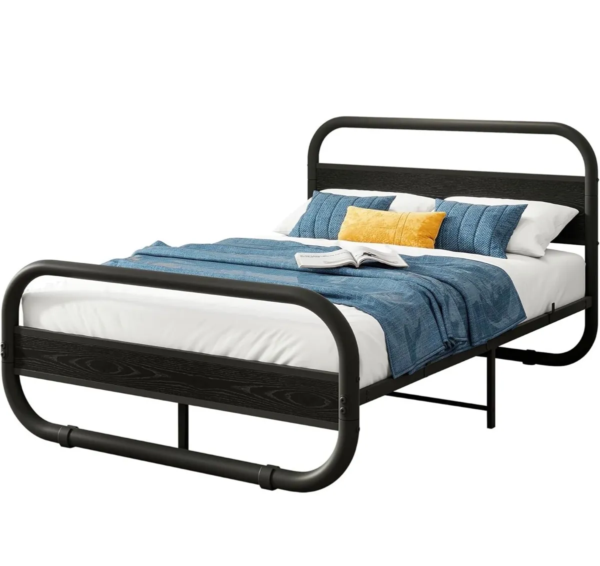 4ft6 Double Bed Frame with Headboard,Bed Base,Blac - Image 4