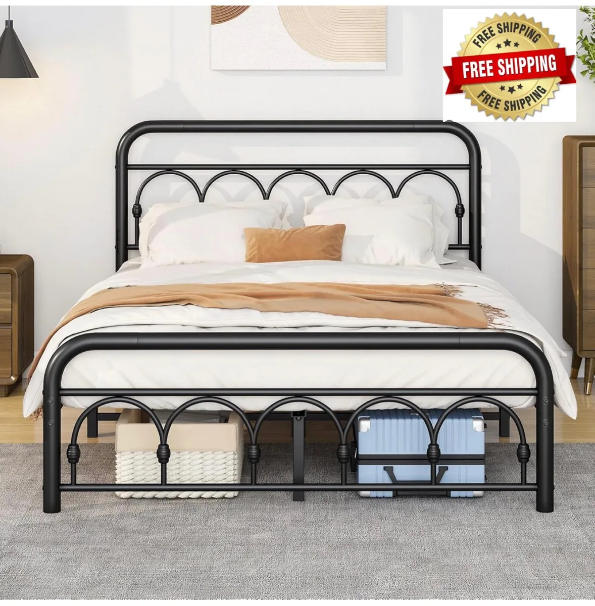 4ft6 Double Bed Frame with High Headboard and Foot - Image 1