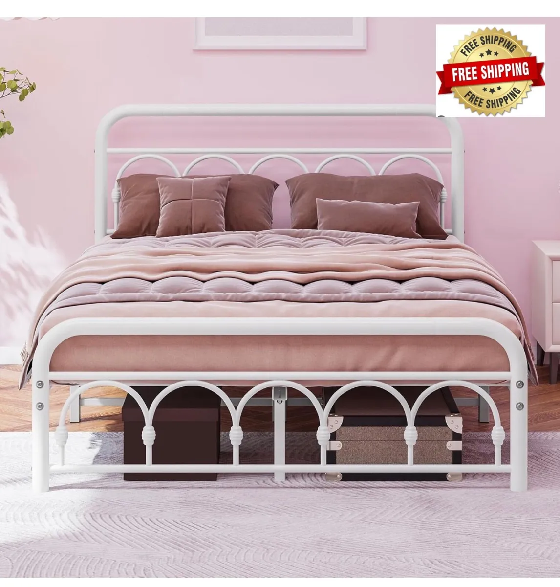4ft6 Double Bed Frame with High Headboard and Foot - Image 1