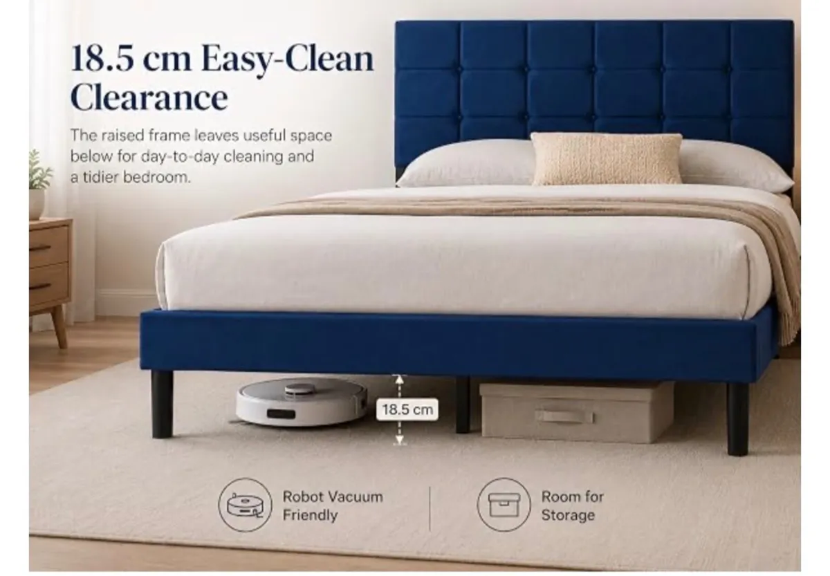 4ft6 Double Bed Frame with Velvet Upholstered Head - Image 2
