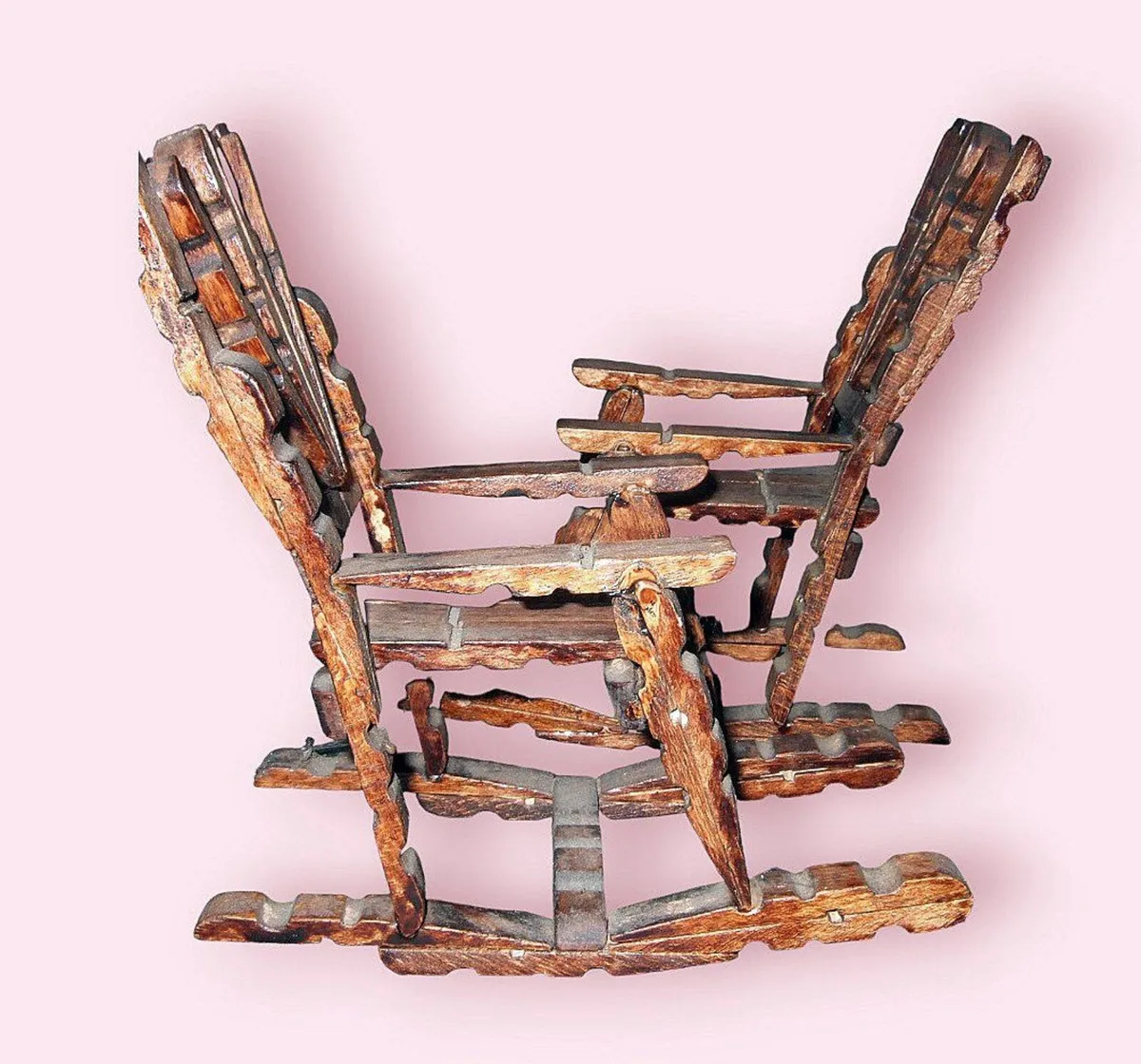 Vintage Folk Art Miniature  Rocking Chairs - Image 1