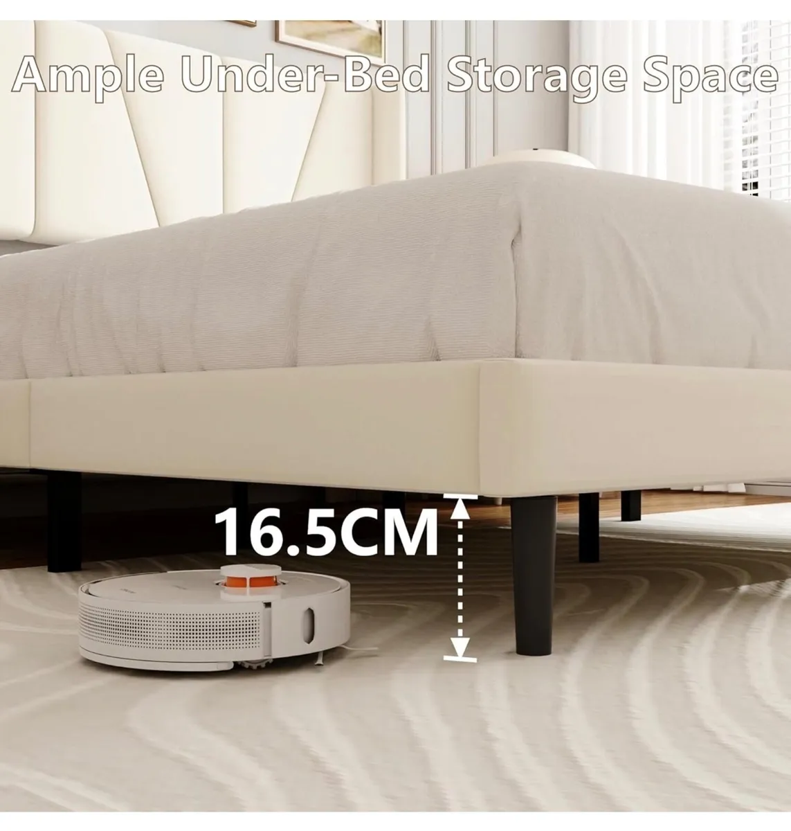 Double Bed Frame with Headboard, Velvet Geometric - Image 3