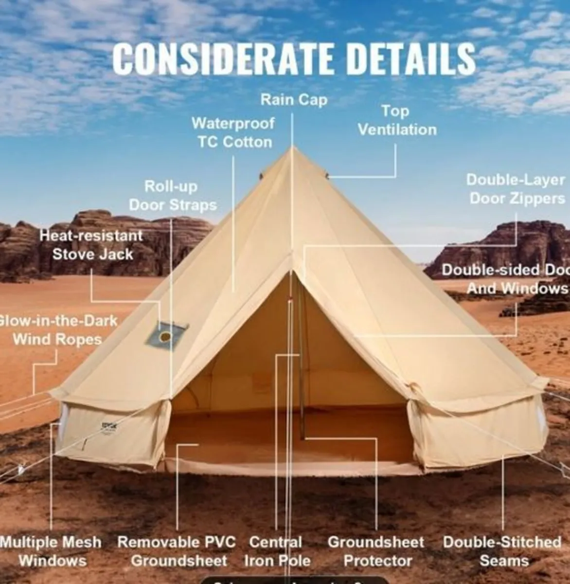 3m Bell Tent Yurt for 4 People Glamping Tent - Image 3