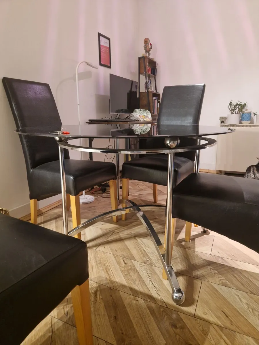 Glass Dining Table + 4 Black Chairs - Image 2