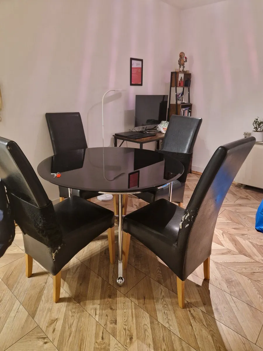 Glass Dining Table + 4 Black Chairs - Image 3
