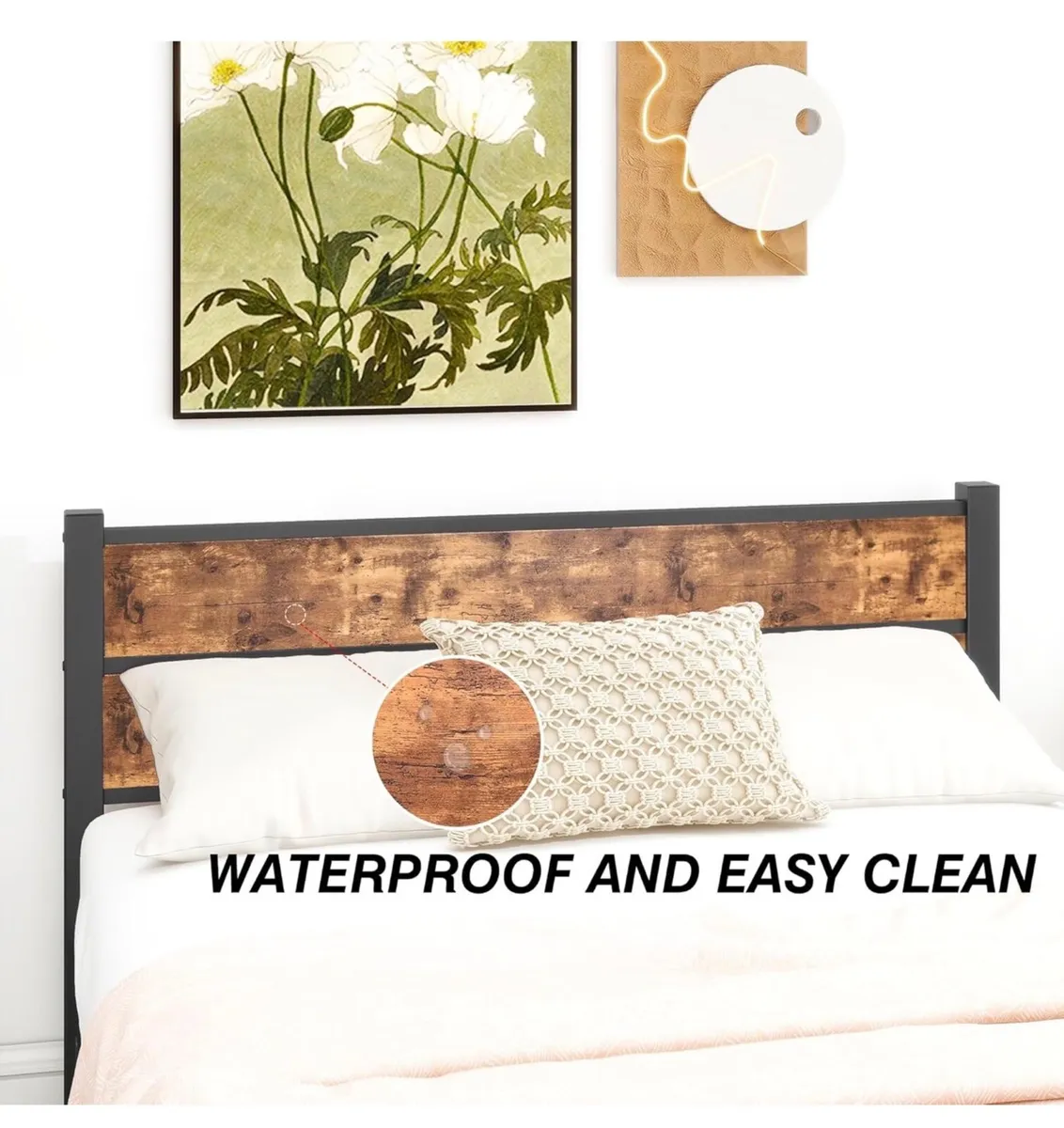 Double Bed Frame with Wooden Headboard Footboard S - Image 2
