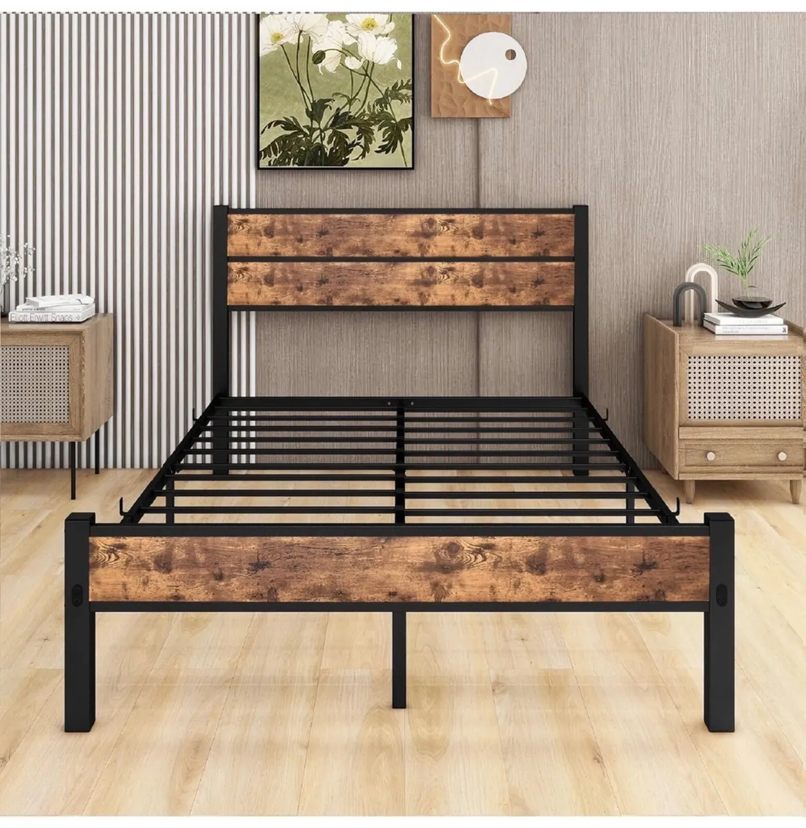 Double Bed Frame with Wooden Headboard Footboard S - Image 3