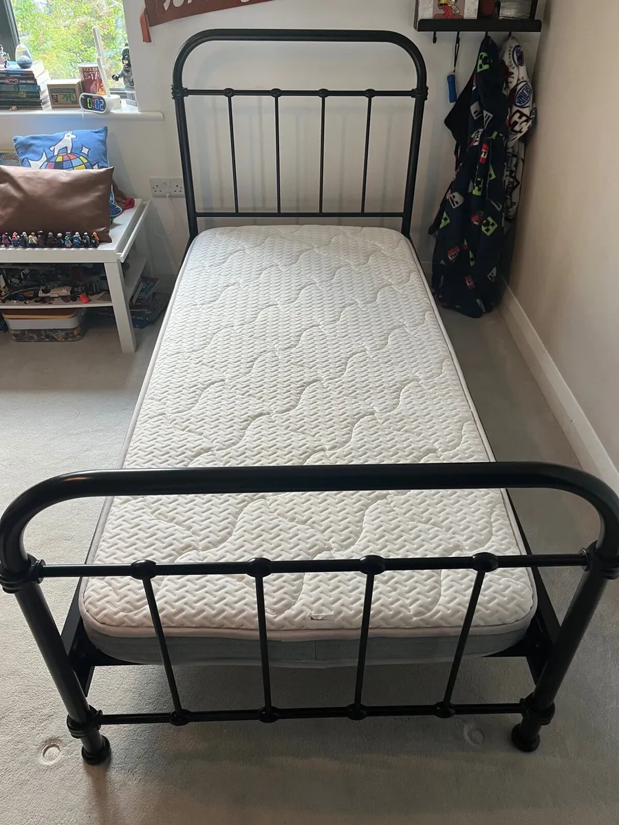 Black Metal Frame Kids Single Bed with Mattress - Image 2