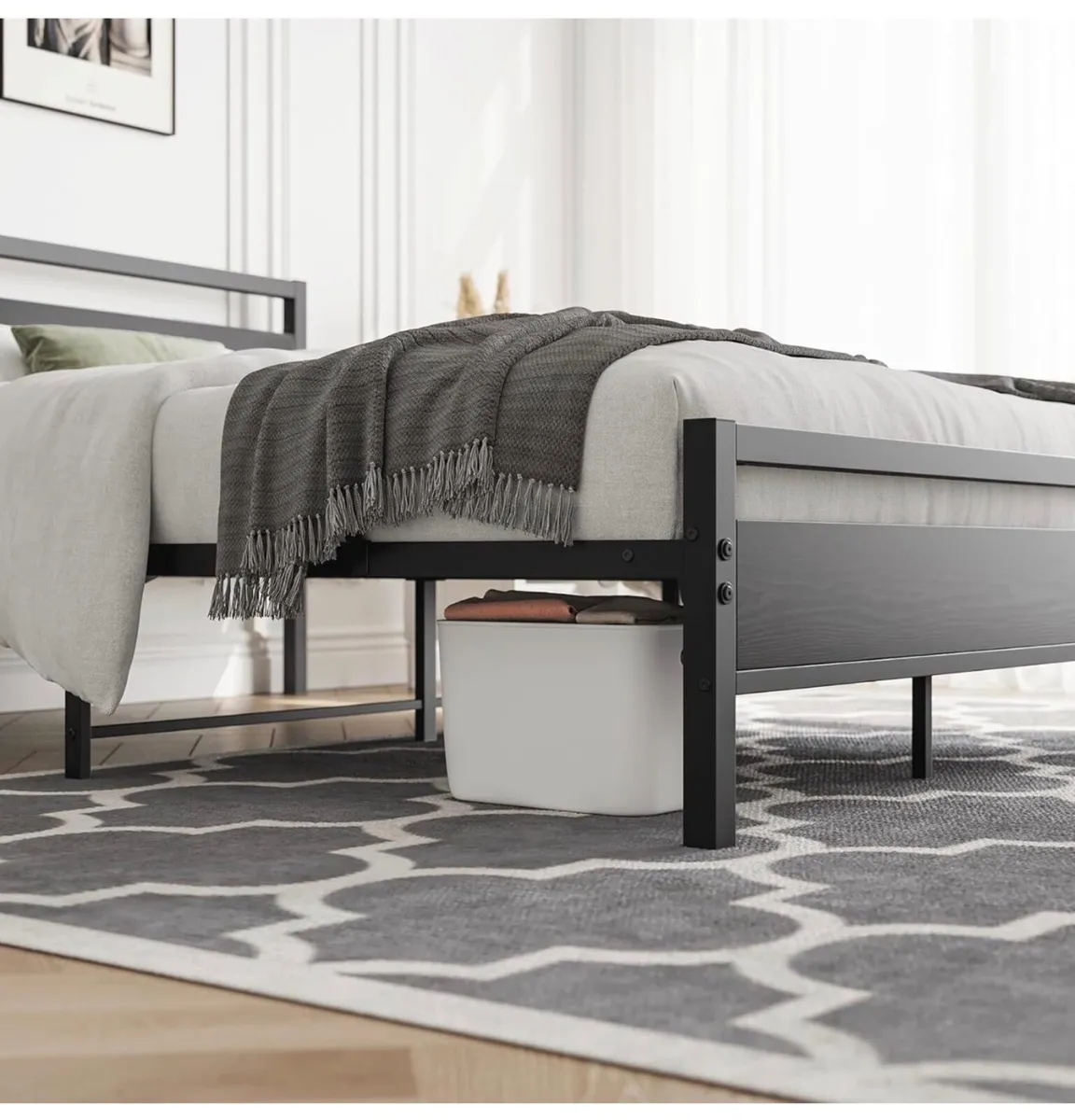 Metal Double Bed Frame with Wooden Headboard,135x1 - Image 2
