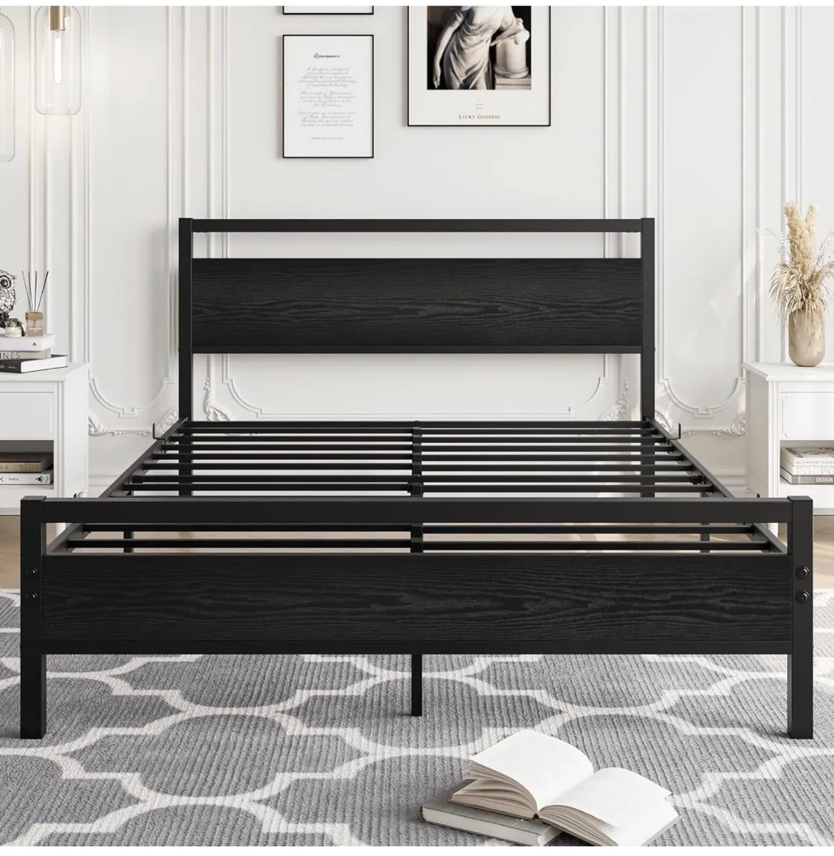 Metal Double Bed Frame with Wooden Headboard,135x1 - Image 3