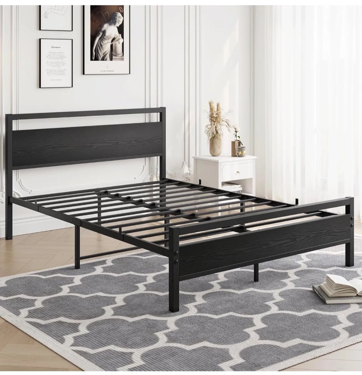 Metal Double Bed Frame with Wooden Headboard,135x1 - Image 4