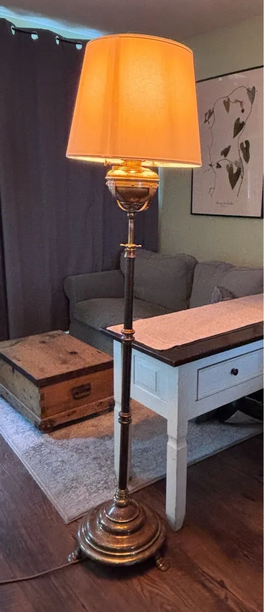 Antique Brass Veritas Converted Parafin Floor Lamp - Image 1
